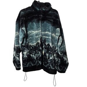 Vintage Cobblestone Canyon Wolf Fleece Jacket XL 90s Cabin Retro Cozy Nature